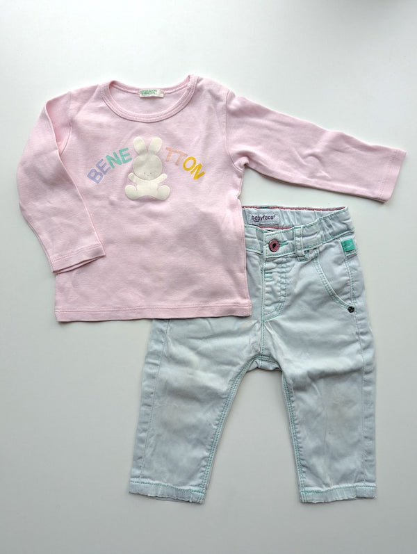 2er Set, Langarmshirt mit Hose - United Colors of Benetton & Babyface, Mädchen Gr.68