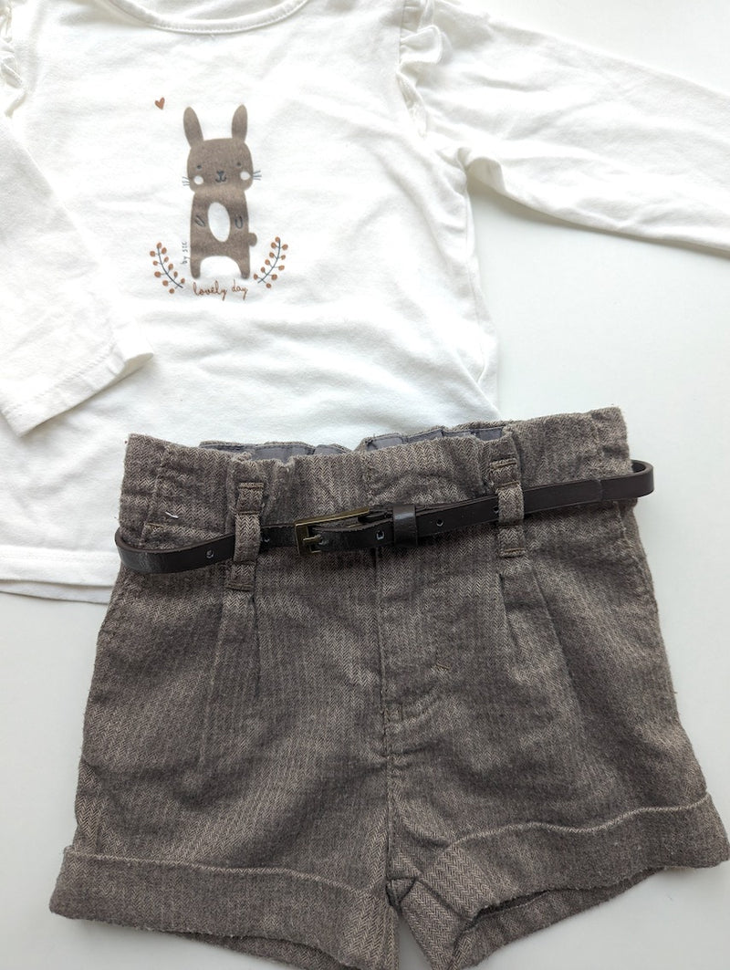 2er Set: Langarmshirt mit schicker Stoffhose - Staccato & H&M, Mädchen Gr.62/68